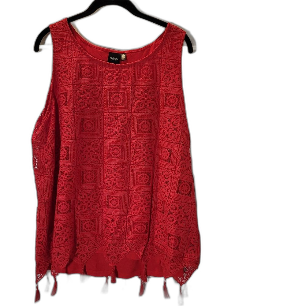 NEW Red Lace Overlay Top with Tassels XL